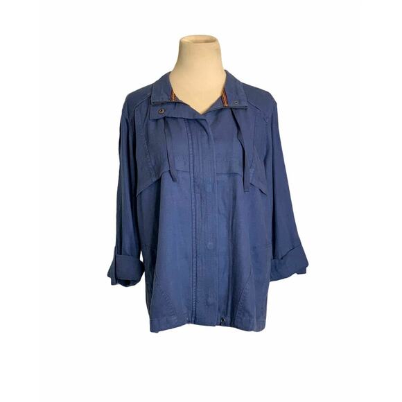 Style & Co Blue Roll Tab Sleeves zipper Jacket size M - Picture 8 of 8